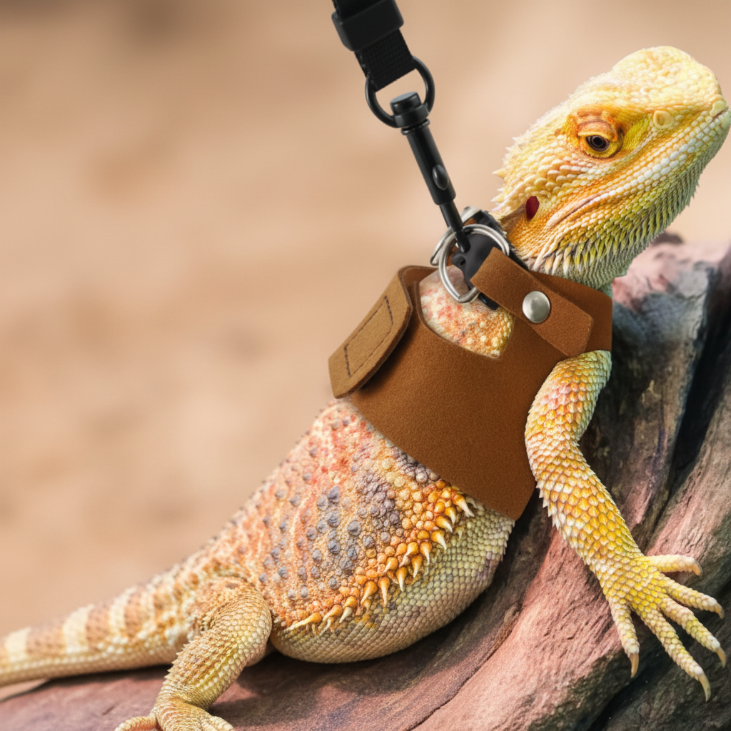 LeatherWalk™ - Verstelbaar PU Leren Reptielenharnas & Riem Set (3 Maten)